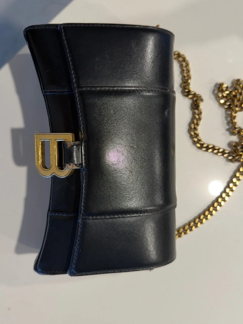 Balenciaga Black Leather Wallet on Chain with Gold Hardware